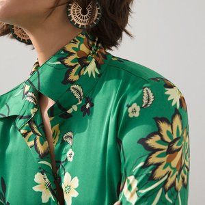 Chico's Satin Damask Print Maxi Shirt Dress